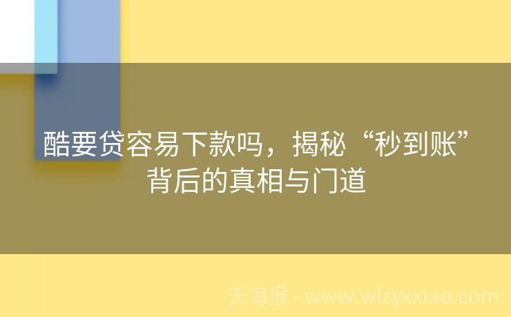 酷要贷容易下款吗，揭秘“秒到账”背后的真相与门道