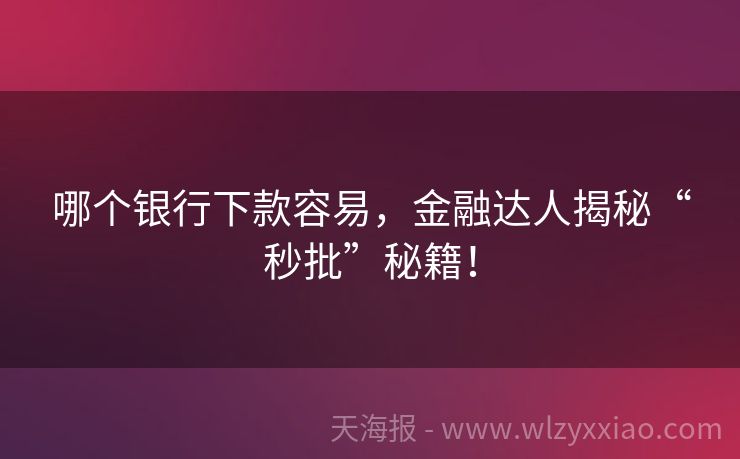 哪个银行下款容易，金融达人揭秘“秒批”秘籍！