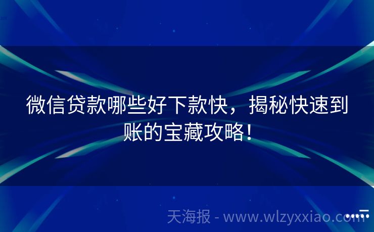 微信贷款哪些好下款快，揭秘快速到账的宝藏攻略！