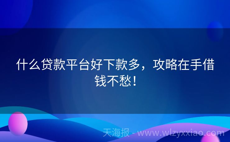 什么贷款平台好下款多，攻略在手借钱不愁！