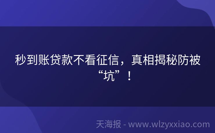 秒到账贷款不看征信，真相揭秘防被“坑”！