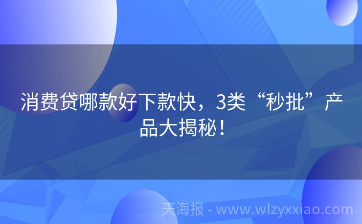 消费贷哪款好下款快，3类“秒批”产品大揭秘！