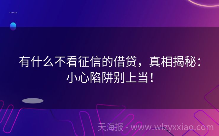 有什么不看征信的借贷，真相揭秘：小心陷阱别上当！