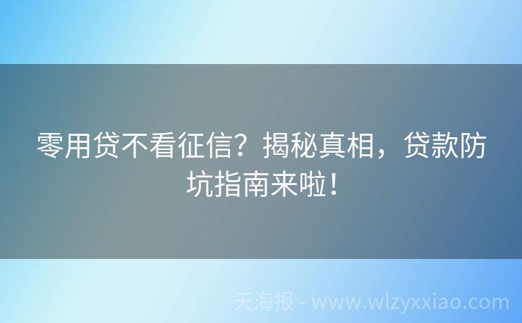 零用贷不看征信？揭秘真相，贷款防坑指南来啦！