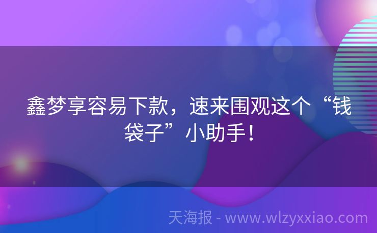 鑫梦享容易下款，速来围观这个“钱袋子”小助手！
