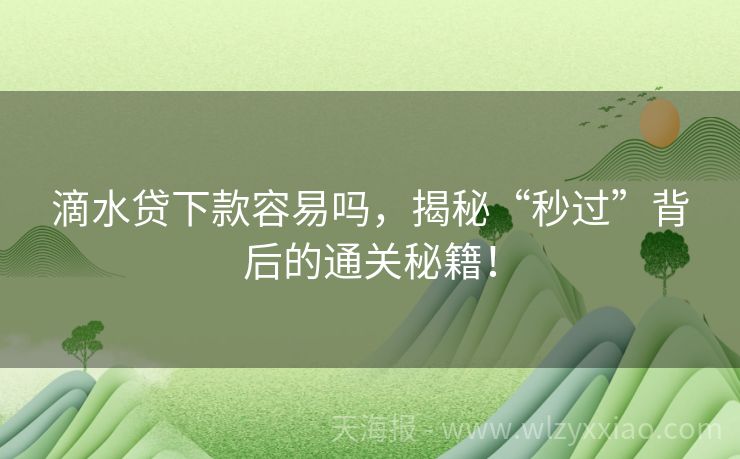 滴水贷下款容易吗，揭秘“秒过”背后的通关秘籍！