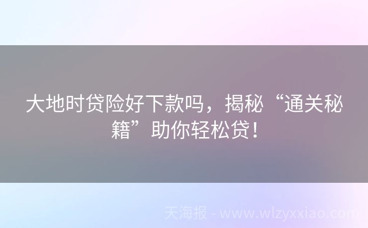 大地时贷险好下款吗，揭秘“通关秘籍”助你轻松贷！
