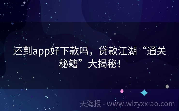 还到app好下款吗，贷款江湖“通关秘籍”大揭秘！