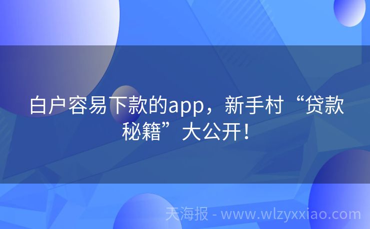 白户容易下款的app，新手村“贷款秘籍”大公开！