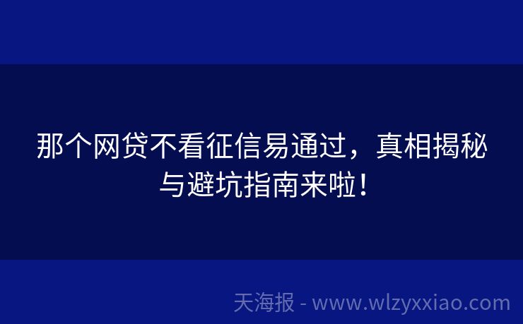 那个网贷不看征信易通过，真相揭秘与避坑指南来啦！