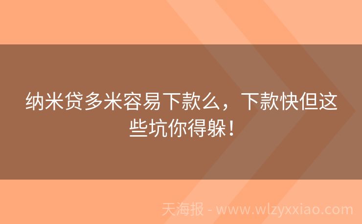 纳米贷多米容易下款么，下款快但这些坑你得躲！