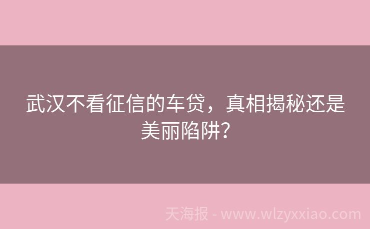 武汉不看征信的车贷，真相揭秘还是美丽陷阱？