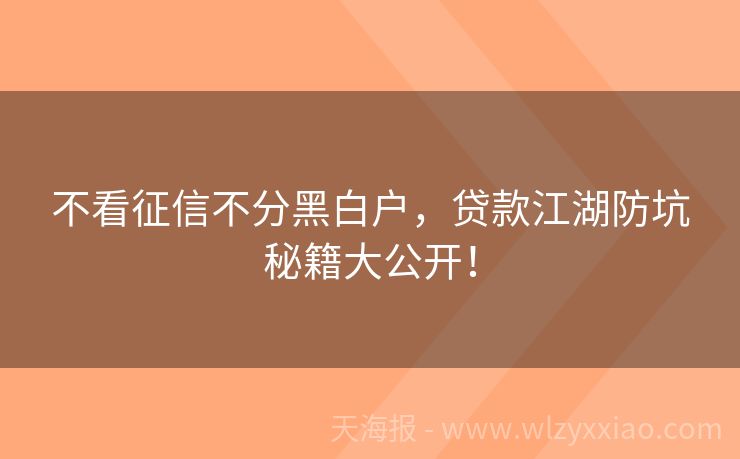 不看征信不分黑白户，贷款江湖防坑秘籍大公开！