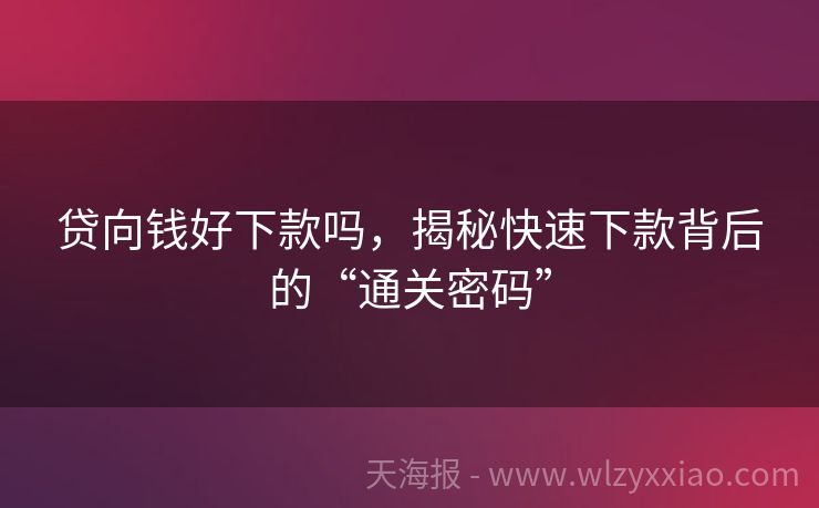 贷向钱好下款吗，揭秘快速下款背后的“通关密码”