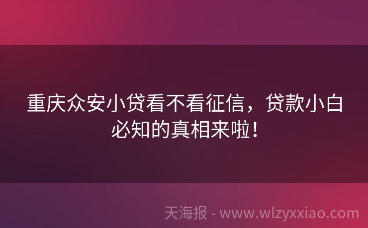 重庆众安小贷看不看征信，贷款小白必知的真相来啦！