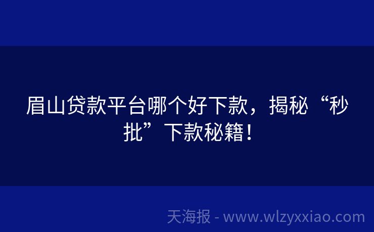 眉山贷款平台哪个好下款，揭秘“秒批”下款秘籍！