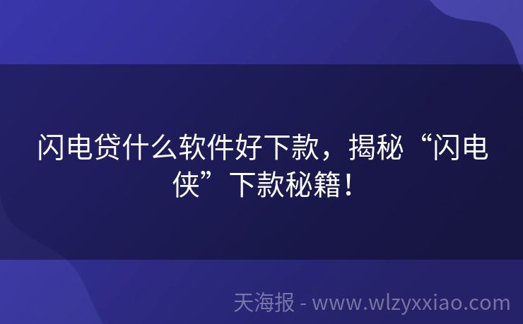 闪电贷什么软件好下款，揭秘“闪电侠”下款秘籍！