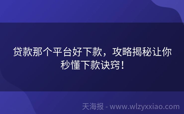 贷款那个平台好下款，攻略揭秘让你秒懂下款诀窍！