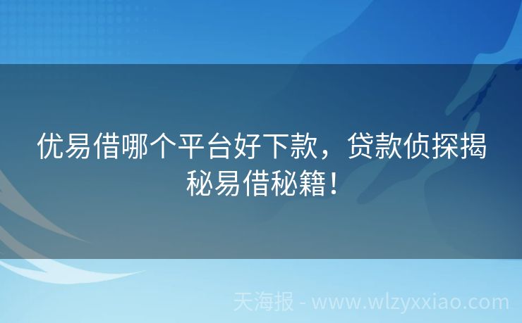 优易借哪个平台好下款，贷款侦探揭秘易借秘籍！