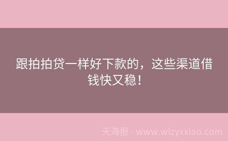 跟拍拍贷一样好下款的，这些渠道借钱快又稳！