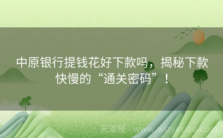 中原银行提钱花好下款吗，揭秘下款快慢的“通关密码”！