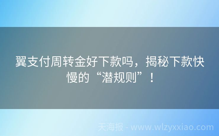翼支付周转金好下款吗，揭秘下款快慢的“潜规则”！
