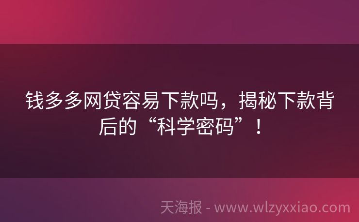 钱多多网贷容易下款吗，揭秘下款背后的“科学密码”！