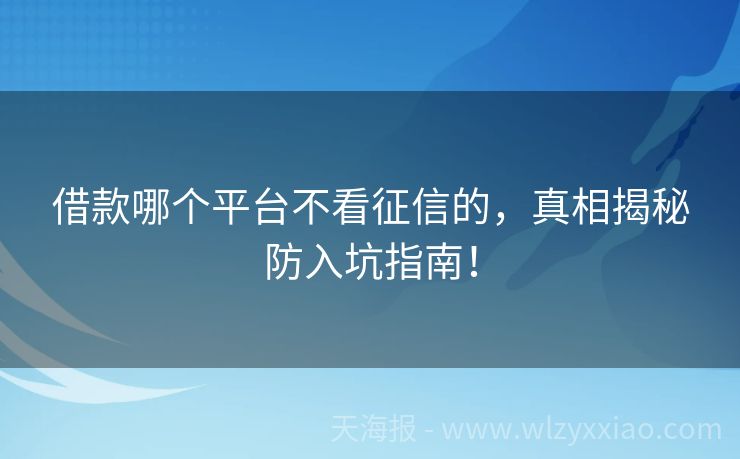 借款哪个平台不看征信的，真相揭秘防入坑指南！