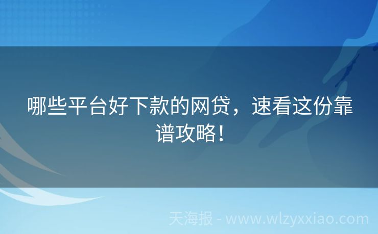 哪些平台好下款的网贷，速看这份靠谱攻略！