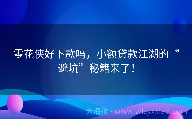 零花侠好下款吗，小额贷款江湖的“避坑”秘籍来了！