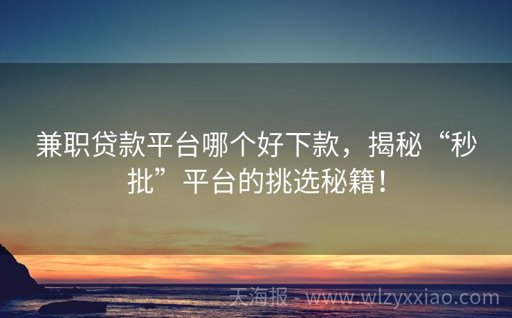 兼职贷款平台哪个好下款，揭秘“秒批”平台的挑选秘籍！