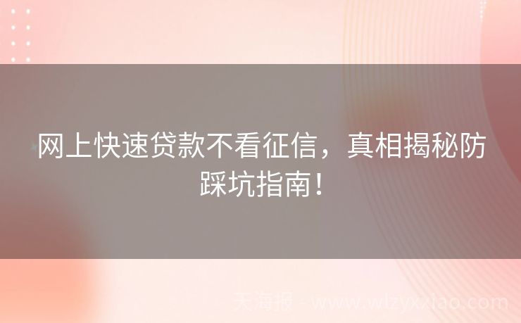 网上快速贷款不看征信，真相揭秘防踩坑指南！