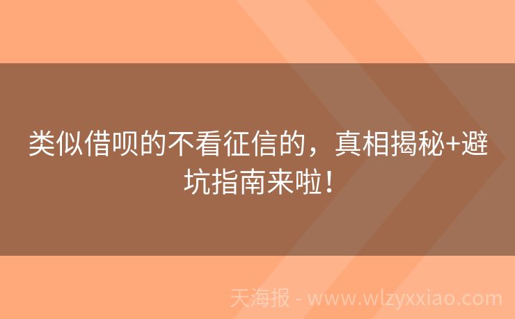 类似借呗的不看征信的，真相揭秘+避坑指南来啦！