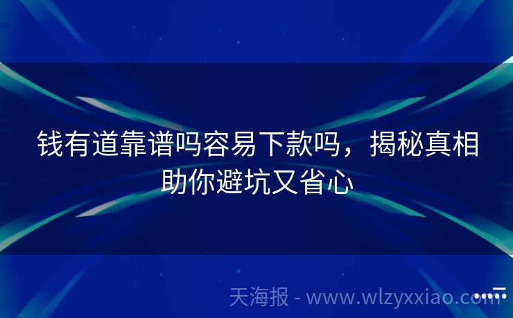 钱有道靠谱吗容易下款吗，揭秘真相助你避坑又省心
