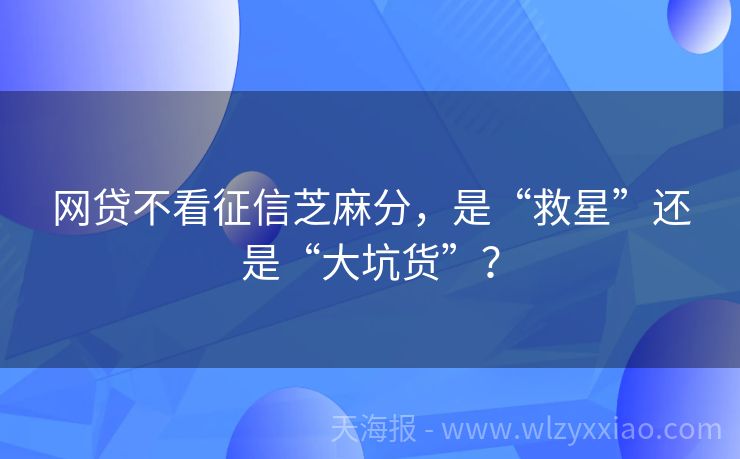 网贷不看征信芝麻分，是“救星”还是“大坑货”？