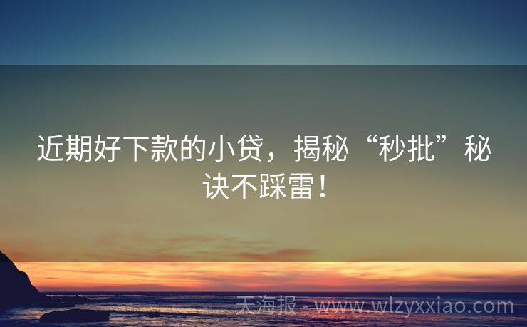 近期好下款的小贷，揭秘“秒批”秘诀不踩雷！