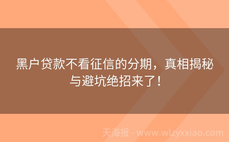 黑户贷款不看征信的分期，真相揭秘与避坑绝招来了！