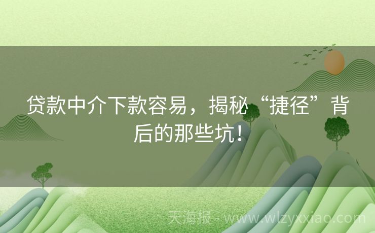 贷款中介下款容易，揭秘“捷径”背后的那些坑！