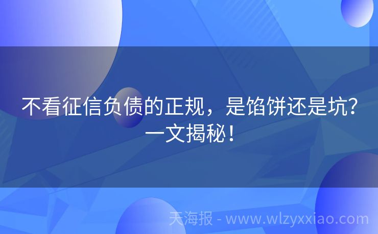 不看征信负债的正规，是馅饼还是坑？一文揭秘！