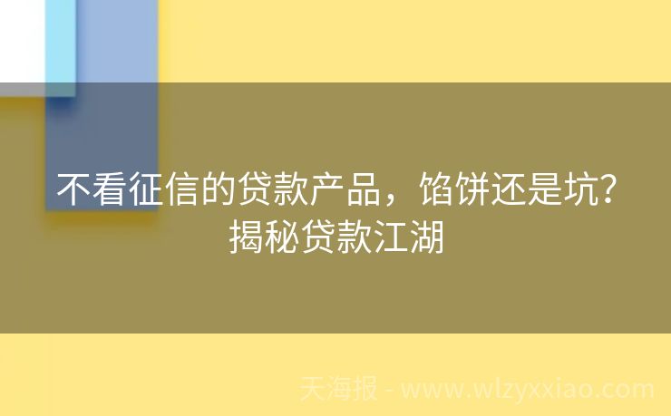 不看征信的贷款产品，馅饼还是坑？揭秘贷款江湖
