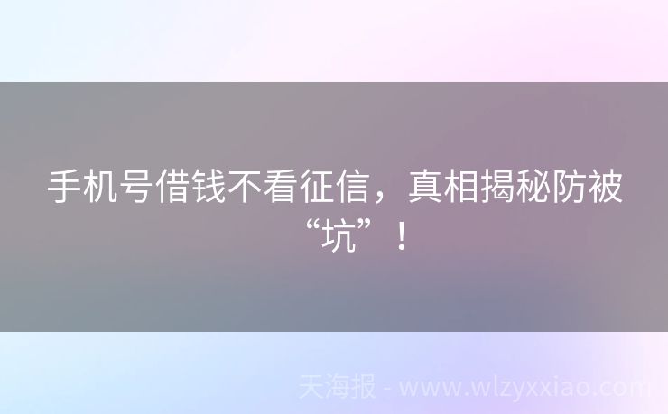 手机号借钱不看征信，真相揭秘防被“坑”！