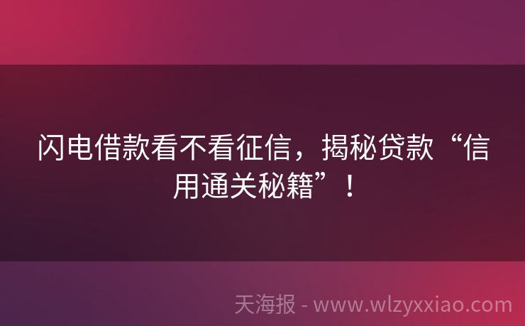 闪电借款看不看征信，揭秘贷款“信用通关秘籍”！