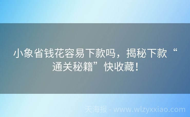 小象省钱花容易下款吗，揭秘下款“通关秘籍”快收藏！