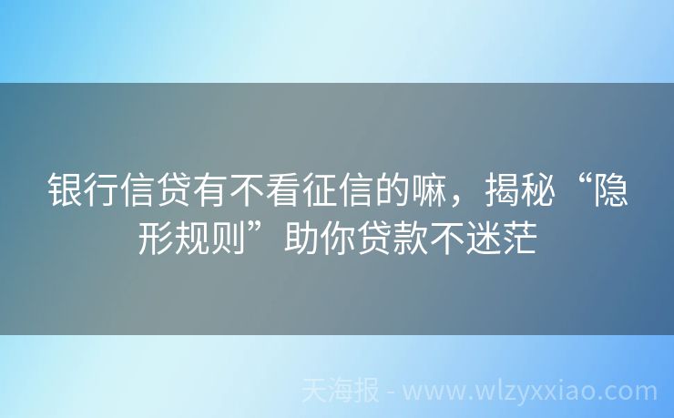 银行信贷有不看征信的嘛，揭秘“隐形规则”助你贷款不迷茫