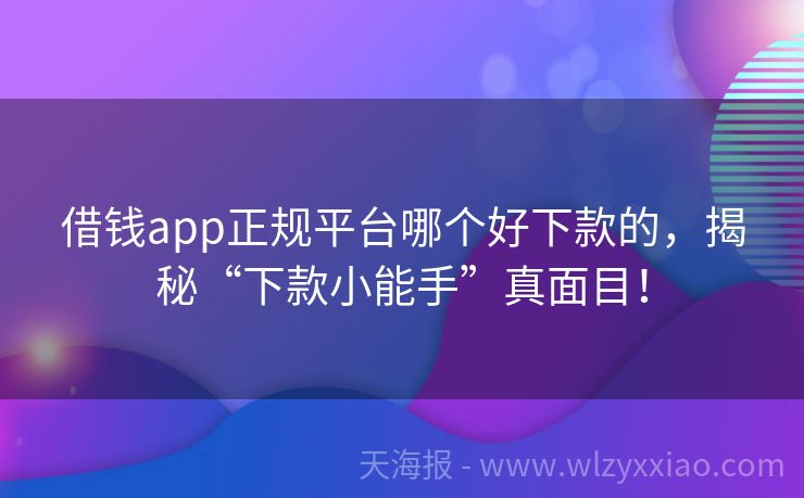 借钱app正规平台哪个好下款的，揭秘“下款小能手”真面目！