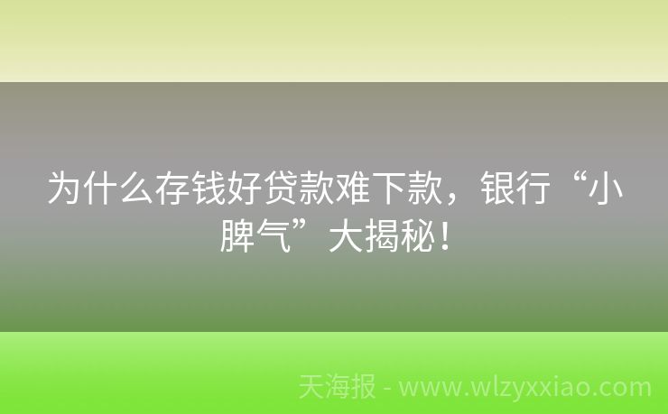 为什么存钱好贷款难下款，银行“小脾气”大揭秘！