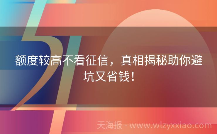 额度较高不看征信，真相揭秘助你避坑又省钱！
