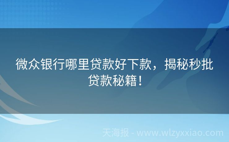 微众银行哪里贷款好下款，揭秘秒批贷款秘籍！