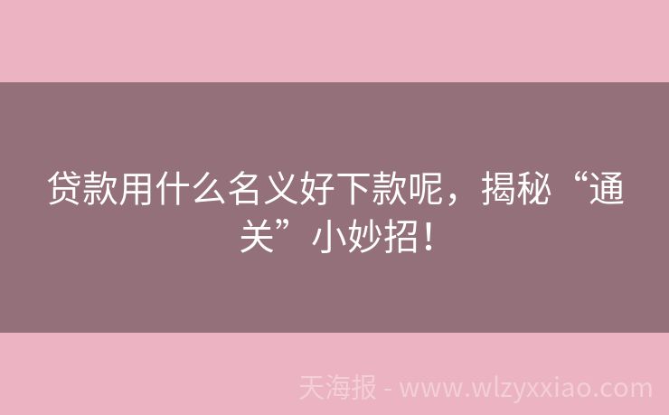 贷款用什么名义好下款呢，揭秘“通关”小妙招！