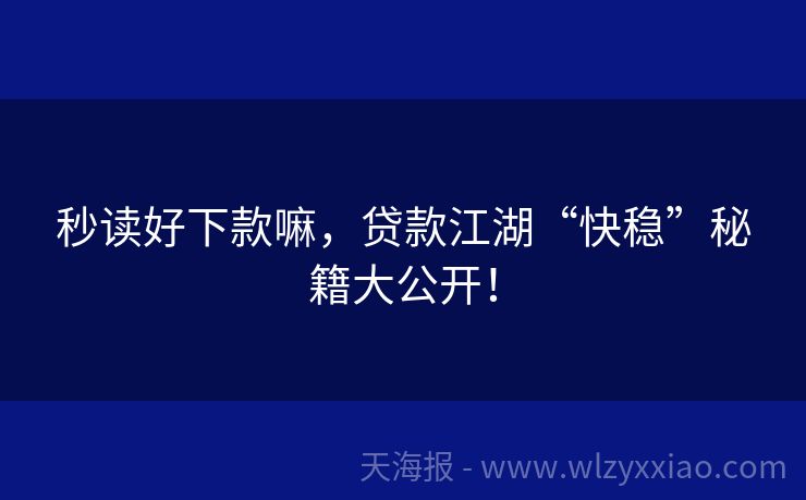 秒读好下款嘛，贷款江湖“快稳”秘籍大公开！